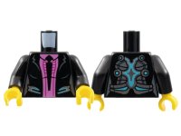 LEGO part Torso Jacket with Silver and Medium Azure Trim, Dark Pink Shirt and Black Tie Pattern (Caila Phoenix) / Black Arms / Yellow Hands 973pb1898c01