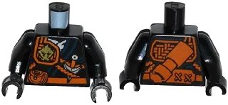 LEGO onderdeel Torso Ninjago Robe with Belt with Pouch, Knife, Scabbard and Earth Power Emblem Pattern / Black Arms / Black Hands (973pb1917c01)