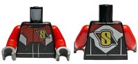 LEGO onderdeel Torso Racing Suit with Red and White Chest and Back Panel with Yellow 'S' Logo Pattern / Red Arms / Dark Bluish Gray Hands 973pb2014c01