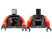LEGO onderdeel Torso Diving Suit with Dark Bluish Gray Harness, Gauges on Front, Hoses and Zipper on Back, Red Stripes on Sides Pattern / Red Arms / Black Hands 973pb2015c01