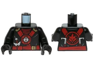 LEGO onderdeel Torso Ninjago Red and Gold Straps and Belt, Round Emblem, Weapons and Dark Red Undershirt Pattern / Black Arms / Black Hands (973pb2077c01)