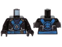 LEGO part Torso Ninjago Blue and Gold Straps and Belt, Round Emblem, Weapons and Dark Blue Undershirt Pattern / Black Arms / Black Hands 973pb2078c01