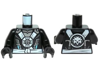LEGO onderdeel Torso Ninjago White and Silver Straps and Belt, Round Emblem, Weapons and Silver Armor Pattern / Black Arms / Black Hands (973pb2079c01)