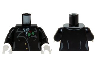 LEGO onderdeel Torso Female Jacket with Lapels, Gold Buttons and Holly Lapel Pin Pattern / Black Arms / White Hands (973pb2147c01)