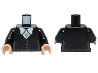 LEGO onderdeel Torso Female Outline V-neck Sweater over White Shirt with Scalloped Collar Pattern / Black Arms / Light Nougat Hands (973pb2183c01)