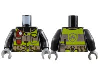 LEGO part Torso Fire Reflective Stripes with Utility Belt and Flashlight Front, Fire Badge on Back Pattern / Black Arms / Dark Bluish Gray Hands 973pb2187c01