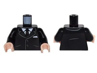 LEGO onderdeel Torso Suit Jacket with 2 Buttons, Pockets, Tie, White Shirt and Pocket Square Pattern / Black Arms / Light Nougat Hands (973pb2251c01)