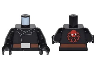 LEGO onderdeel Torso Jacket with Reddish Brown Belt with Silver Belt Buckle and Red Octopus (Marvel Hydra Logo) on Reverse Pattern / Black Arms / Black Hands (973pb2276c01)