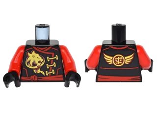 LEGO onderdeel Torso Ninjago Robe with Gold Lion, Wings and Ninjago Logogram 'Fire' and Red Sash Pattern / Red Arms / Black Hands (973pb2278c01)