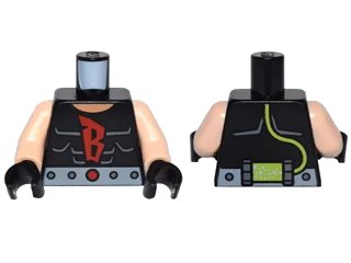 LEGO onderdeel Torso Batman Shirt with Muscles Outline and Red 'B', Silver Belt and Lime Hose on Reverse Pattern / Light Nougat Arms / Black Hands (973pb2294c01)