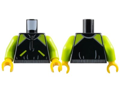 LEGO onderdeel Torso Jacket with Lime Shoulders, Zipper, Lime Pockets - Printed Back Pattern / Lime Arms / Yellow Hands (973pb2347c01)