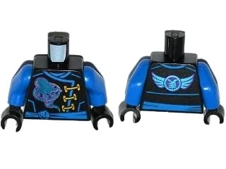 LEGO onderdeel Torso Ninjago Robe with Gold Clasps, Jay Power Symbol, Blue Sash and Emblem and Wings on Back Pattern / Blue Arms / Black Hands (973pb2351c01)