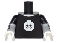 LEGO part Torso T-Shirt with White Minifigure Head Skull Pattern / Light Bluish Gray Arms with Black Short Sleeves and Stripes Pattern / White Hands 973pb2391c01