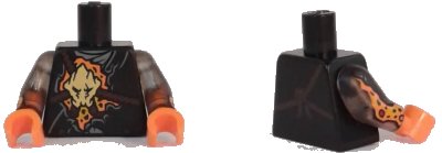 LEGO onderdeel Torso Ninjago Robe with Brown Rope, Gold Medallion and Lava Pattern / Trans-Brown Arms with Orange and Yellow Flames Pattern / Orange Hands (973pb2490c01)