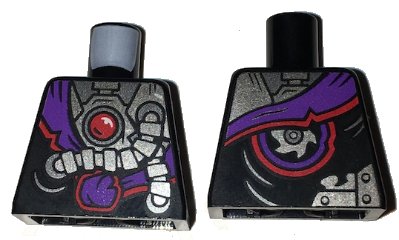 LEGO part Torso Ninjago Robe with Purple Sash with Knot, Mechanical Parts and Silver Saw Blade Pattern (973pb2535)
