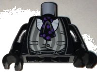 LEGO onderdeel Torso Jacket with Gray Striped Stretched Vest, Black Ascot with Purple Spots Pattern / Black Arms with White Cuffs Pattern / Black Hands 973pb2543c01