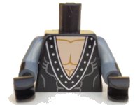 LEGO part Torso Batman Muscles Outline, V-Neck with Silver Rivets Pattern / Flat Silver Arms with Black Cuffs Pattern / Black Hands 973pb2571c01