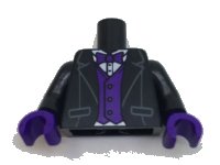 LEGO part Torso Tuxedo Jacket, White Shirt, Dark Purple Bow Tie and Vest Pattern / Black Arms / Dark Purple Hands 973pb2580c01