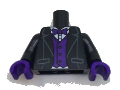LEGO onderdeel Torso Tuxedo Jacket, White Shirt, Dark Purple Bow Tie and Vest Pattern / Black Arms / Dark Purple Hands (973pb2580c01)