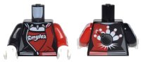 LEGO onderdeel Torso Female Outline, Black and Red Bowling Jacket Pattern / Red Arm Left with Diamonds Pattern / Black Arm Right with Creatures Pattern / White Hands 973pb2637c01