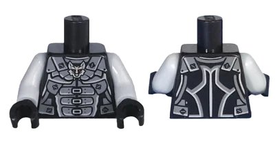 LEGO onderdeel Torso Ninjago Dark Bluish Gray Armor with Wolf Head Emblem Pattern / Light Bluish Gray Arms / Black Hands (973pb2661c01)