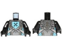 LEGO part Torso Nexo Knights Armor with Pearl Dark Gray and Silver Panels and Black Crossed Wrenches on Medium Azure Pentagonal Shield Pattern / Black Arms / Black Hands 973pb2676c01