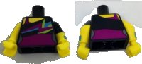 LEGO part Torso Bare Shoulder Top with Spiky Colors over Magenta Leotard Pattern / Yellow Arms with Wristbands and Black Left Short Sleeve / Yellow Hands 973pb2697c01