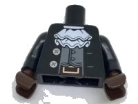 LEGO onderdeel Torso Coat with White Ruffle over Dark Bluish Gray Vest, Silver Buttons Pattern / Black Arms with Silver Buttons Pattern / Dark Brown Hands 973pb2704c01