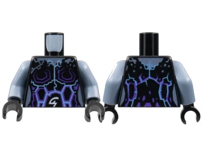 LEGO onderdeel Torso Female Outline with Dark Purple and Bright Light Blue Rock/Lightning Effect and White Arcane Symbols Pattern / Sand Blue Arms / Black Hands (973pb2728c01)