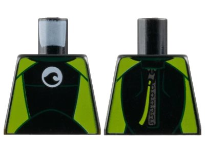 LEGO onderdeel Torso Wetsuit with White Logo, Lime Sides and Silver Zipper with Cord on Back Pattern (973pb2739)