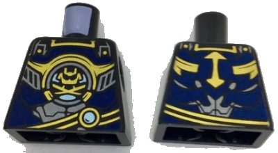 LEGO onderdeel Torso Ninjago with Silver and Dark Blue Armor, Gold Trim and Samurai Logo Pattern (973pb2746)