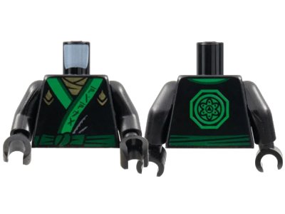 LEGO onderdeel Torso Ninjago Robe with Gold Scarf and Diamonds, Green Sash and Emblem Pattern / Black Arms / Black Hands (973pb2785c02)