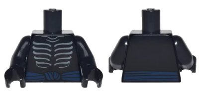 LEGO onderdeel Torso Ninjago Skeleton Ribs Gray and Dark Blue Waist Sash Pattern / Black Arms / Black Hands (973pb2787c01)