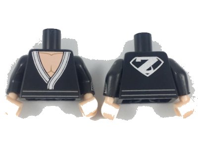 LEGO part Torso Tunic with Silver Hem and Z on Back Pattern / Black Arms with Flat Silver Chevron and Silver Cuff Pattern / Light Nougat Hands (973pb2949c01)