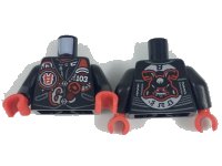LEGO part Torso Biker Vest with Number 103 and Red and Silver Patches, Garmadon Mask on Back Pattern / Black Arms / Red Hands 973pb3018c01