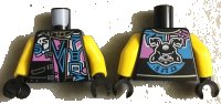 LEGO part Torso Biker Vest with Dark Pink / Medium Azure Ninjago Characters, Sons of Garmadon Logo and Ninjago 'SOG' on Back Pattern / Yellow Arms / Black Hands 973pb3026c01