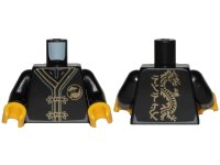 LEGO part Torso Ninjago Robe with Gold Frog Clasps, Gold Sensei Wu Emblem Front and Gold Dragon Back Pattern / Black Arms / Yellow Hands 973pb3033c01