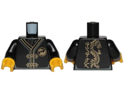 LEGO onderdeel Torso Ninjago Robe with Gold Frog Clasps, Gold Sensei Wu Emblem Front and Gold Dragon Back Pattern / Black Arms / Yellow Hands (973pb3033c01)