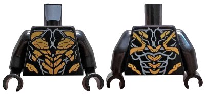 LEGO onderdeel Torso Armor with Gold Scales and Dark Bluish Gray Lines with Long End Lines and Tips at Neck Pattern / Black Arms / Black Hands (973pb3060c01)