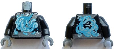 LEGO onderdeel Torso Ninja Robe Silver Trim with Blue Wave Pattern / Black Arms / Dark Bluish Gray Hands (973pb3187c01)