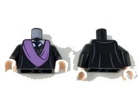 LEGO part Torso Robe with Medium Lavender Sash, White Collar with Dark Blue Tie Pattern / Black Arms / Light Nougat Hands 973pb3196c01