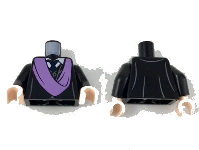 LEGO onderdeel Torso Robe with Medium Lavender Sash, White Collar with Dark Blue Tie Pattern / Black Arms / Light Nougat Hands (973pb3196c01)