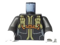 LEGO part Torso Ninjago Olive Green Straps and Orange Chains Front, Olive Green Backpack Back Pattern / Pearl Dark Gray Arms / White Hands 973pb3283c01