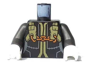 LEGO onderdeel Torso Ninjago Olive Green Straps and Orange Chains Front, Olive Green Backpack Back Pattern / Pearl Dark Gray Arms / White Hands (973pb3283c01)