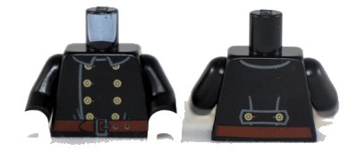 LEGO onderdeel Torso Fire Uniform 8 Gold Buttons and Brown Belt Pattern / Black Arms / White Hands (973pb3302c01)
