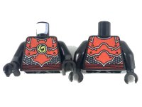 LEGO onderdeel Torso Ninjago Red Plate Armor and Belt, Silver Scale Armor, Lime Swirl Medallion Pattern / Black Arms / Black Hands 973pb3409c01