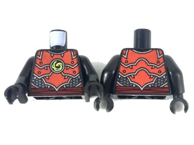 LEGO onderdeel Torso Ninjago Red Plate Armor and Belt, Silver Scale Armor, Lime Swirl Medallion Pattern / Black Arms / Black Hands (973pb3409c01)