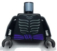 LEGO part Torso Ninjago Skeleton Ribs Gray and Dark Purple Waist Sash Pattern and Gray Muscles Outline on Back / Black Arms / Black Hands 973pb3415c01