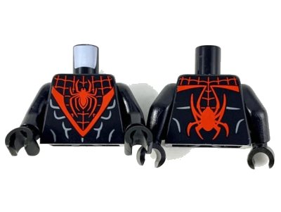 LEGO onderdeel Torso Large Red 'V' with Webbing and Spider Pattern / Black Arms / Black Hands (973pb3462c01)