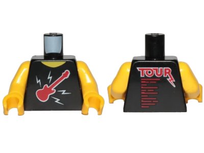LEGO onderdeel Torso Sleeveless Top with Red Guitar, White Lightning Bolts and 'TOUR' on Back Pattern / Yellow Arms / Yellow Hands (973pb3542c01)